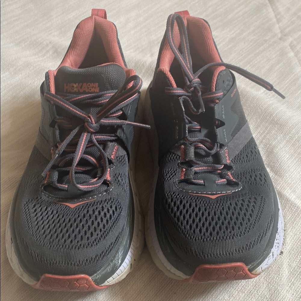 Hoka One One Charcoal and Coral Athletic Shoes